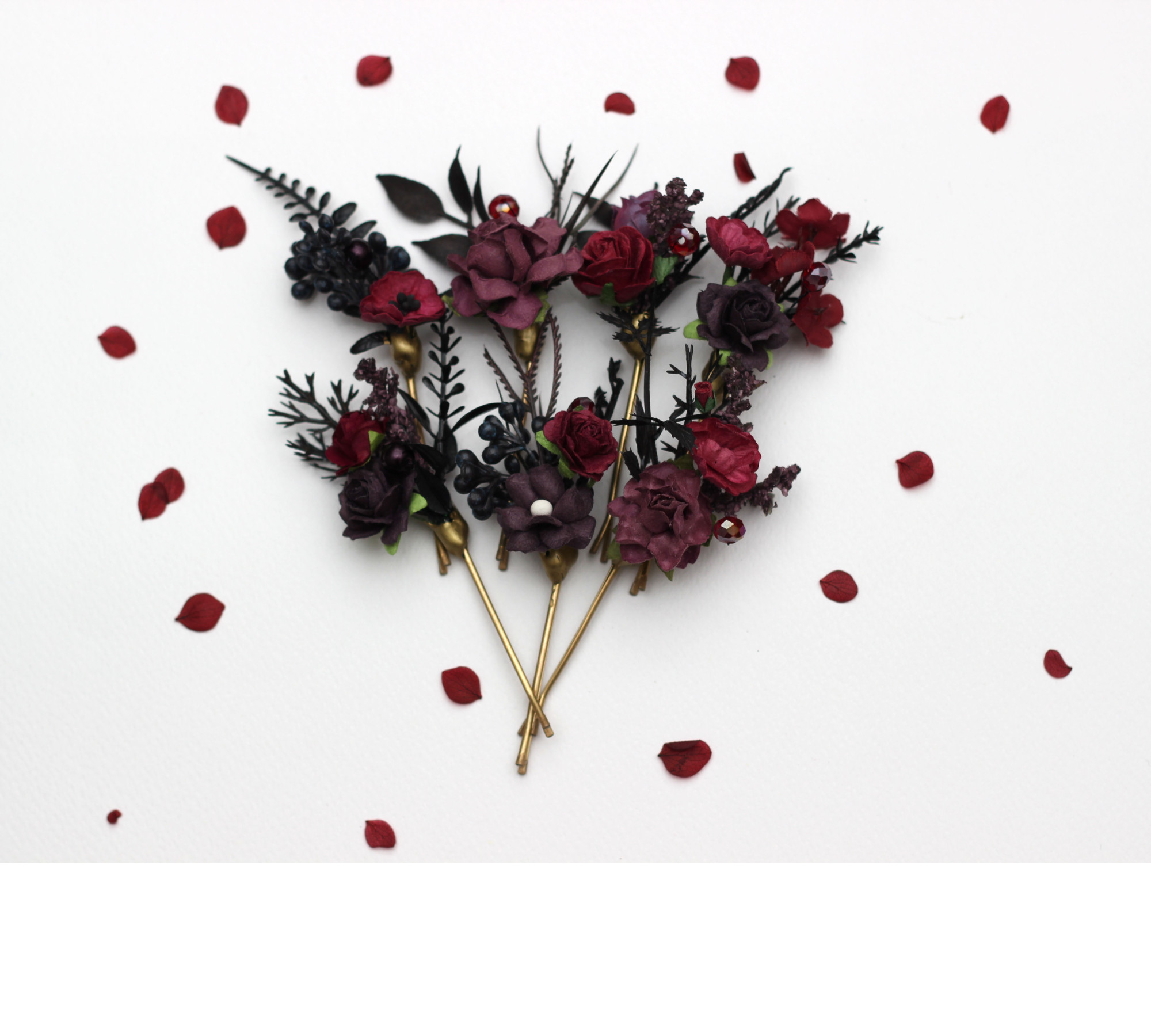 Purple, Burgundy & Black Gothic Hair Pins – Set of 7