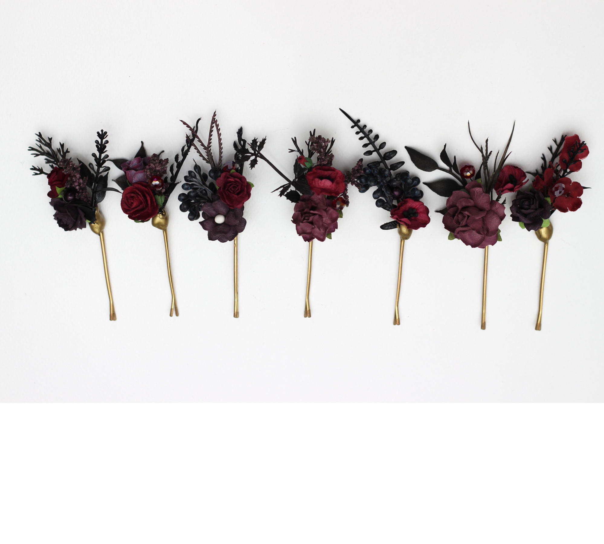Purple, Burgundy & Black Gothic Hair Pins – Set of 7