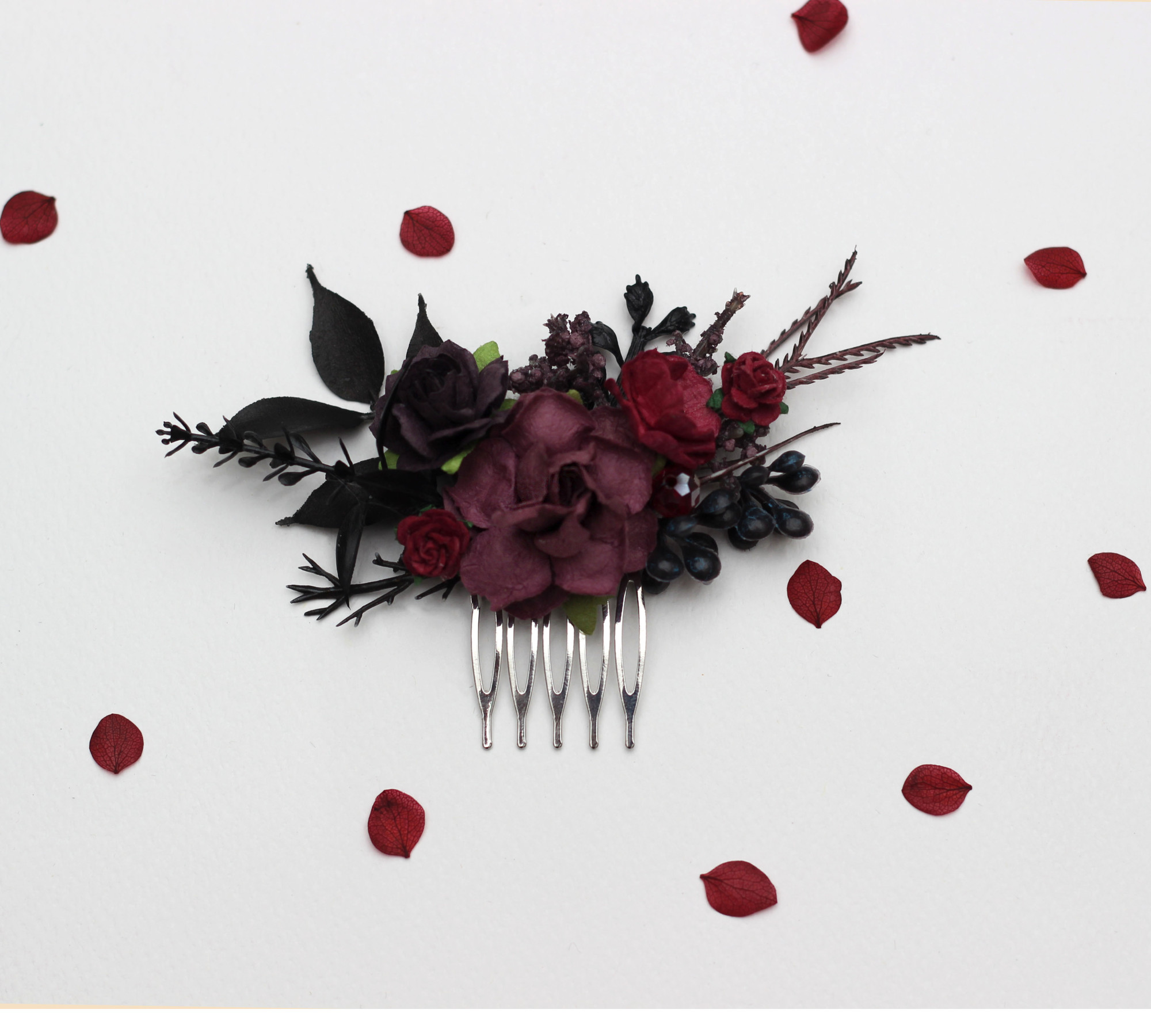 Purple, Burgundy & Black Gothic Floral Hair Clips