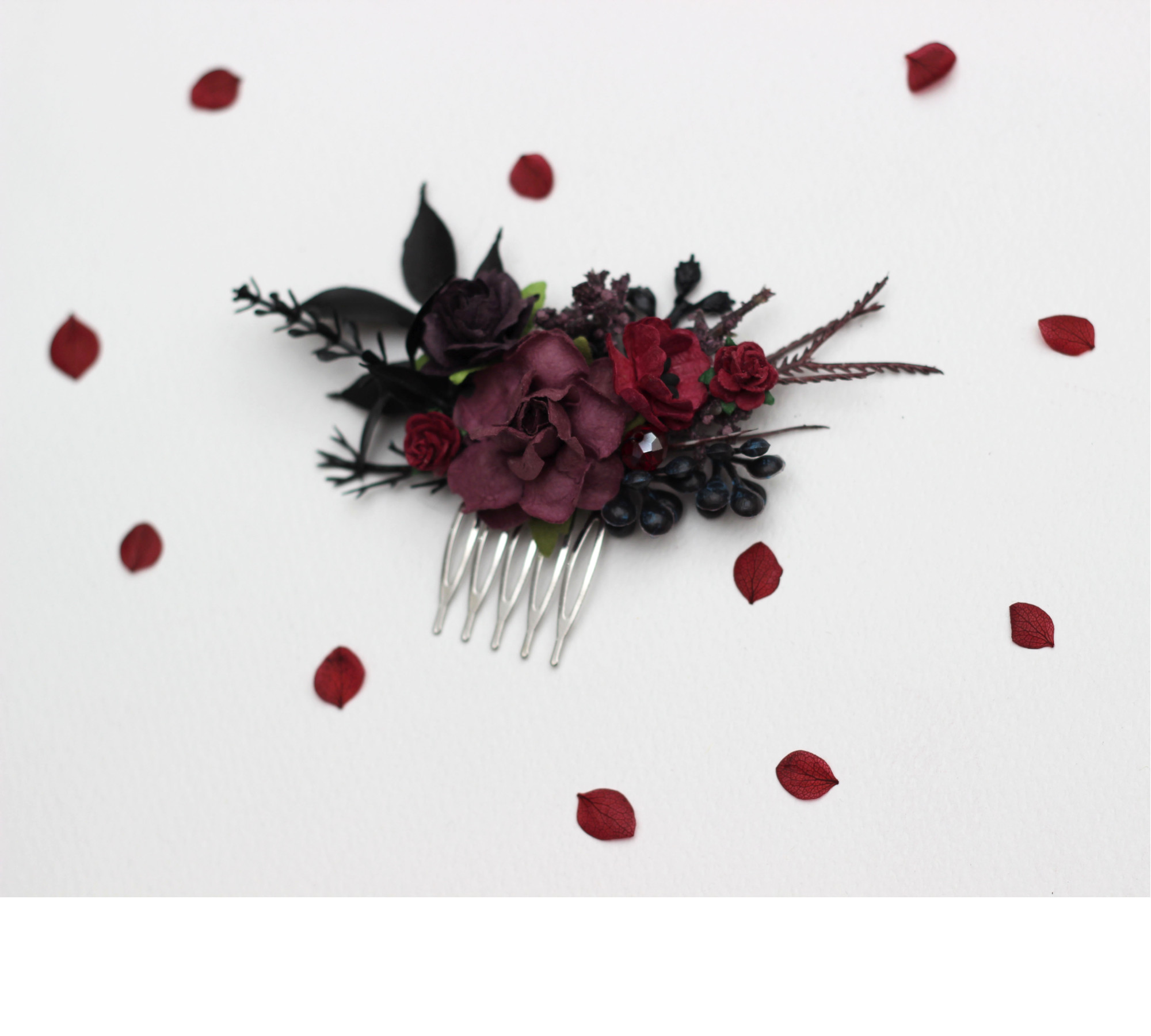 Purple, Burgundy & Black Gothic Floral Hair Clips