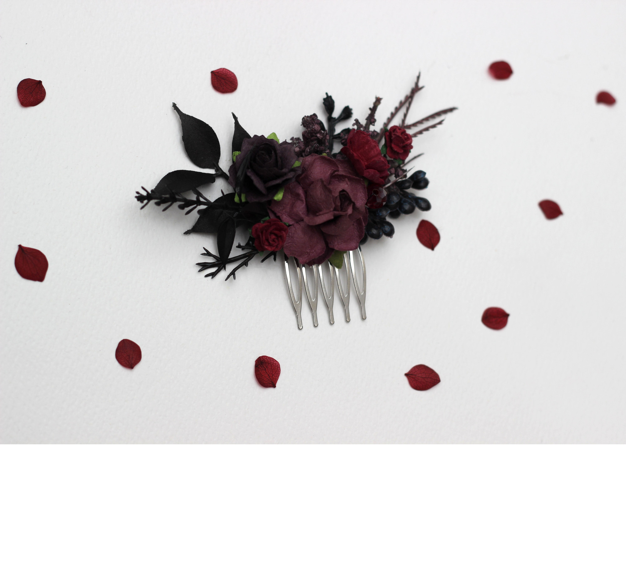 Purple, Burgundy & Black Gothic Floral Hair Clips