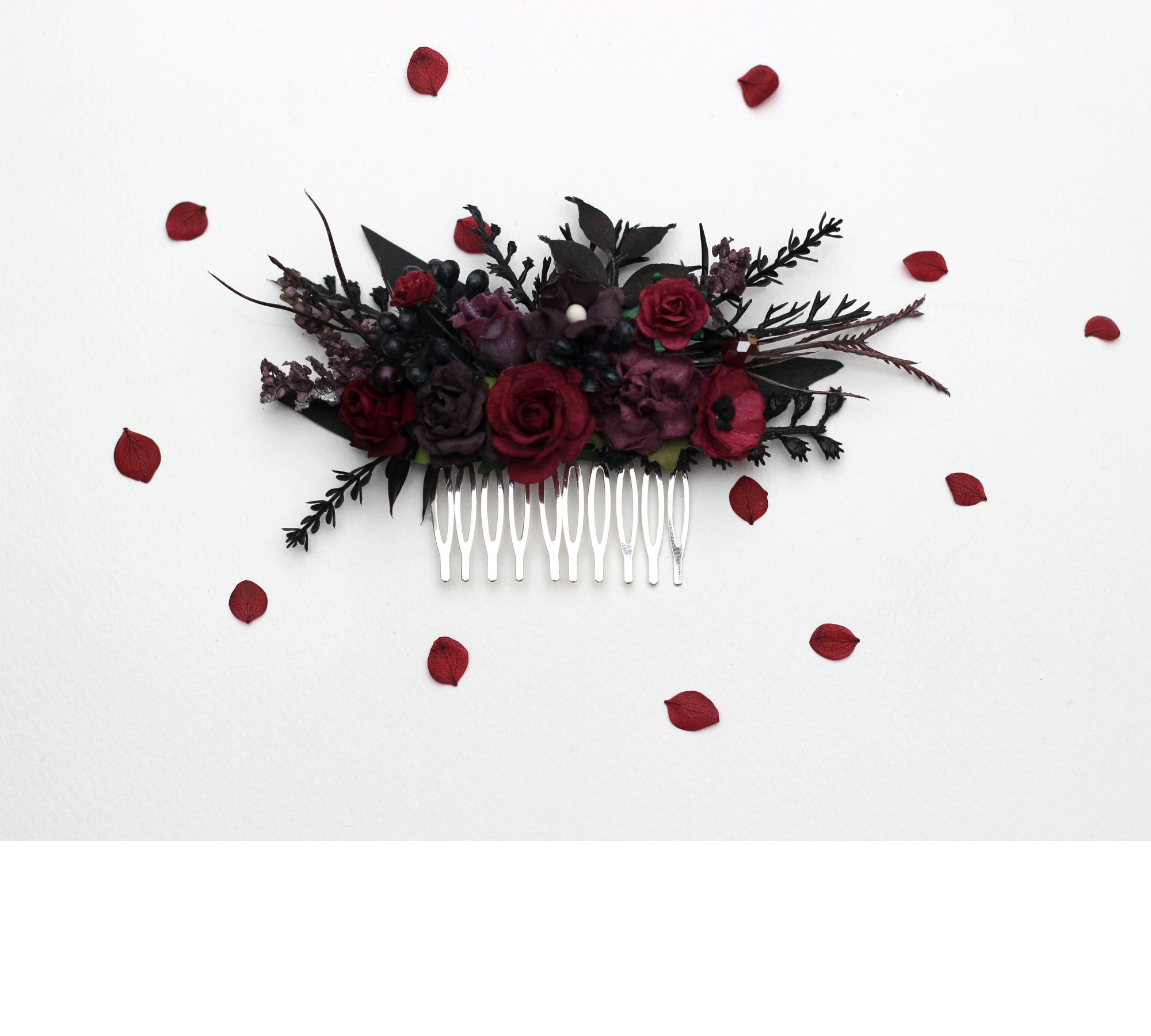 Purple, Burgundy & Black Gothic Floral Hair Clips