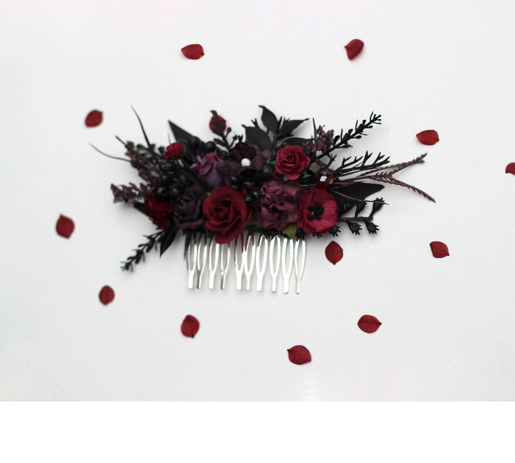 Purple, Burgundy & Black Gothic Floral Hair Clips