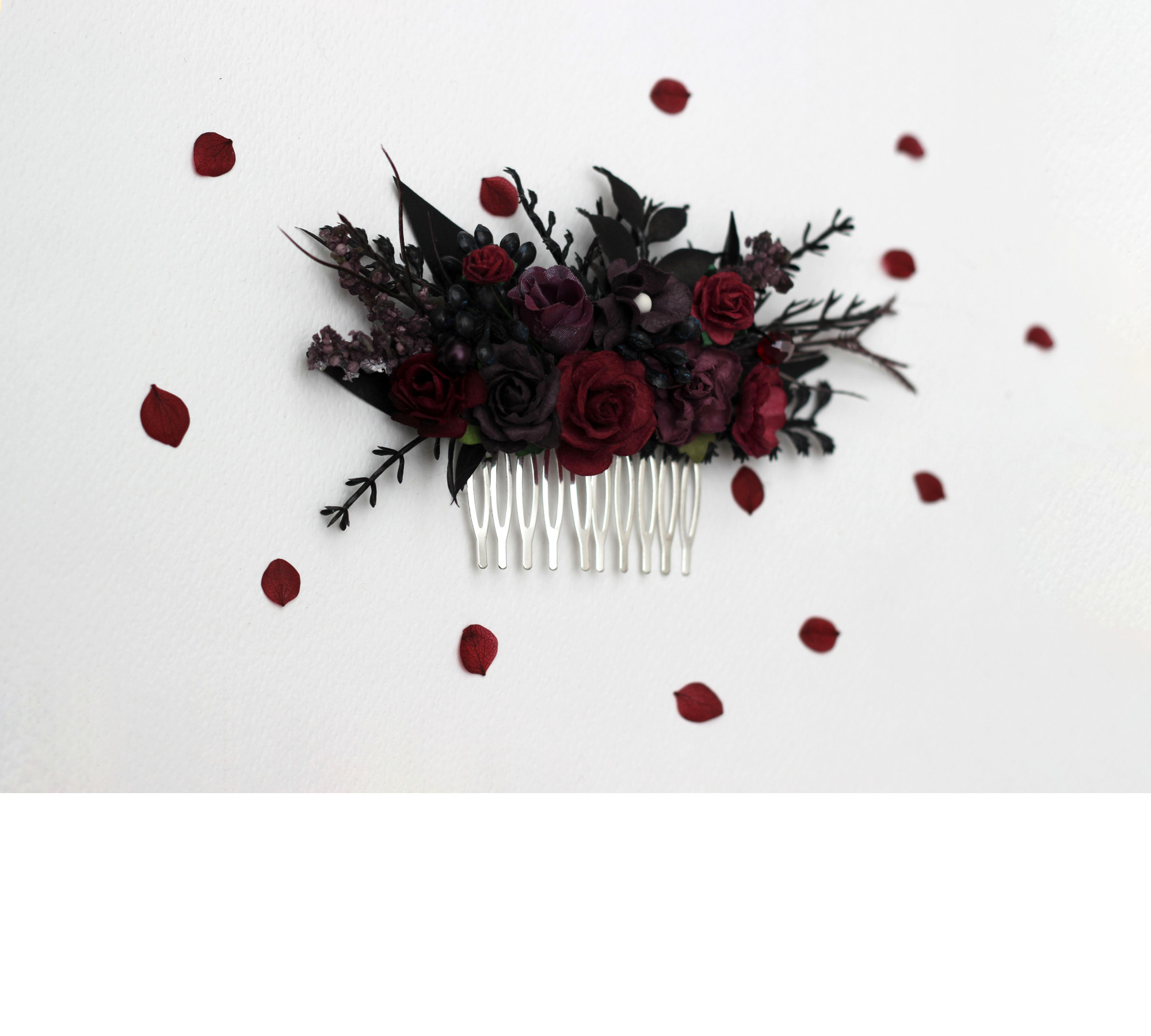 Purple, Burgundy & Black Gothic Floral Hair Clips