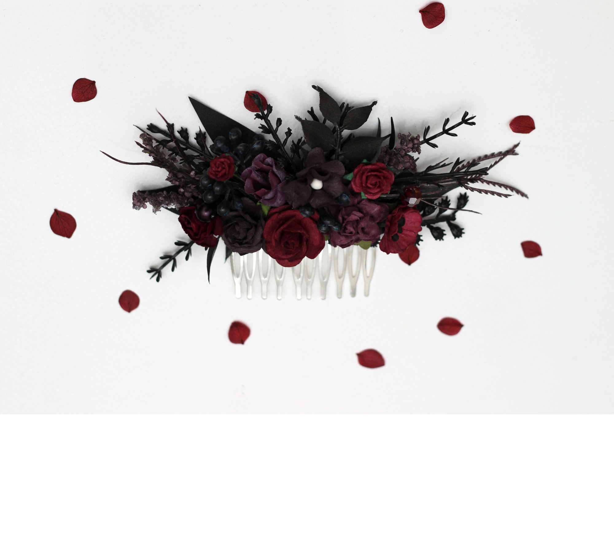 Purple, Burgundy & Black Gothic Floral Hair Clips