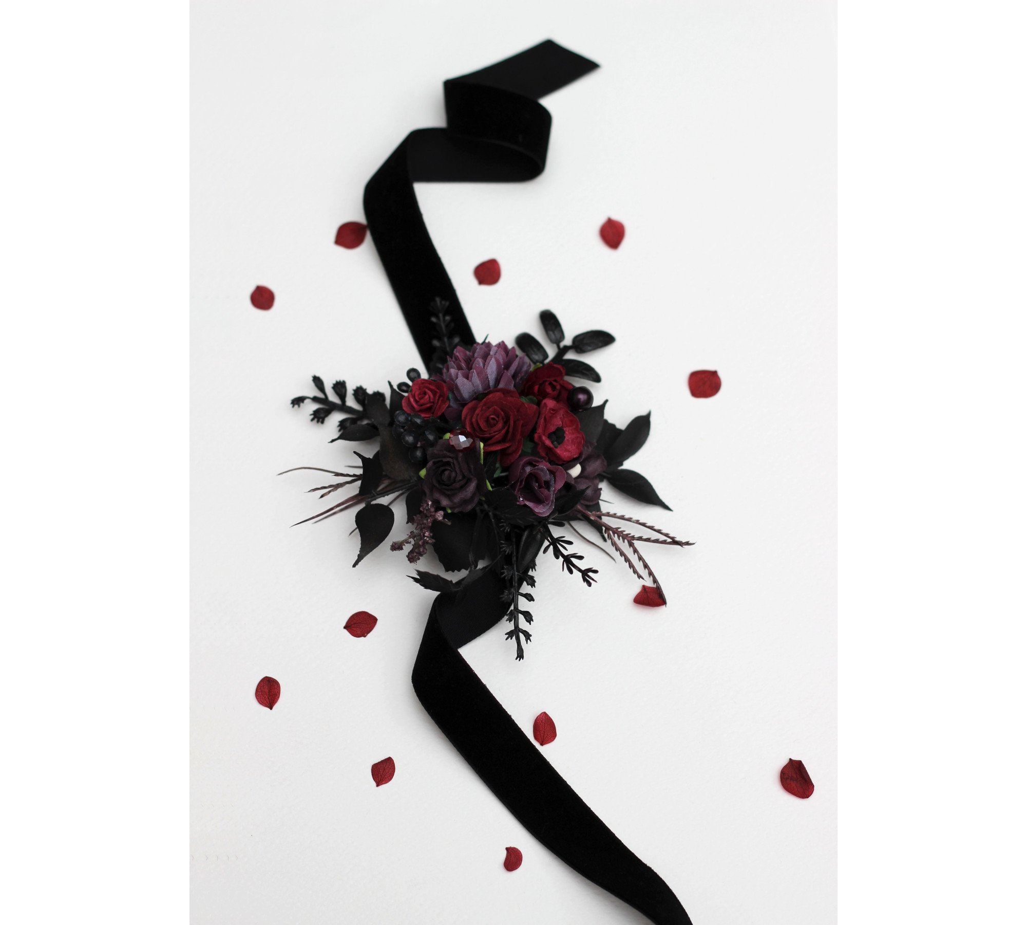 Purple, Burgundy & Black Gothic Wrist Corsage