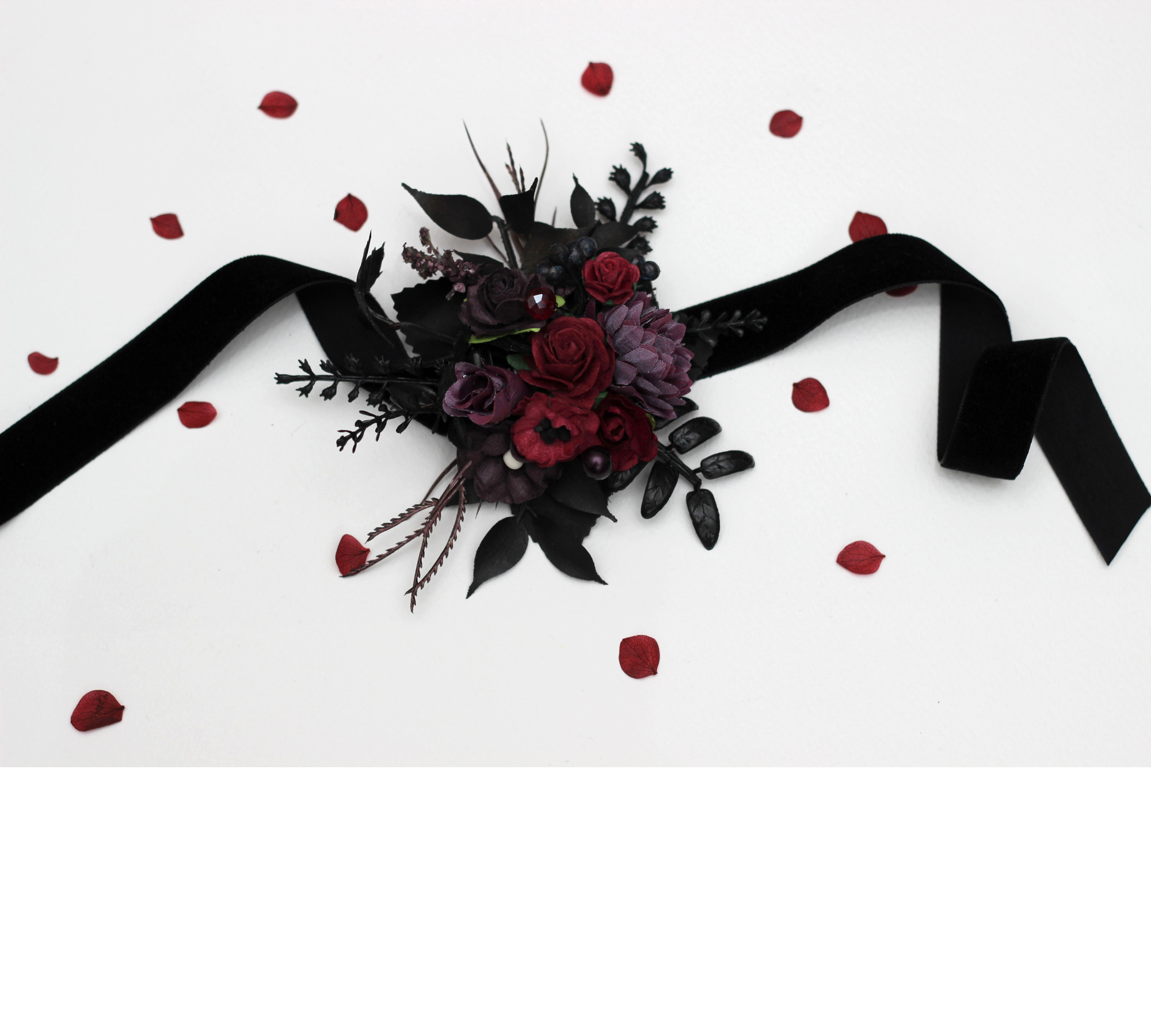 Purple, Burgundy & Black Gothic Wrist Corsage Purple, Burgundy & Black Gothic Wrist Corsage