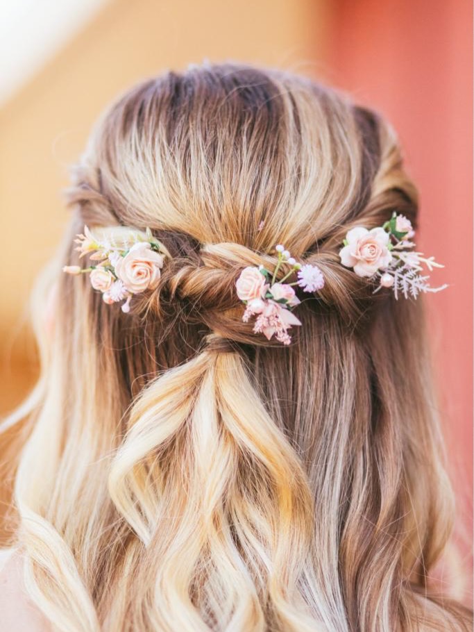 Our Collection 5360 features delicate handmade floral hair pins, available in different color combinations to complement